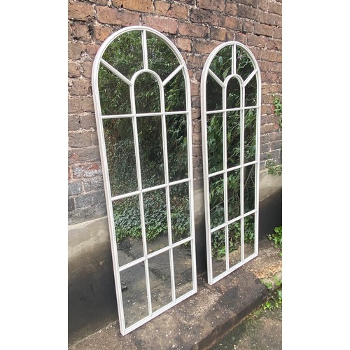 468 - ARCHITECTURAL GARDEN WALL MIRRORS, a pair, Regency style, white painted frames, 170cm x 60cm. (2)