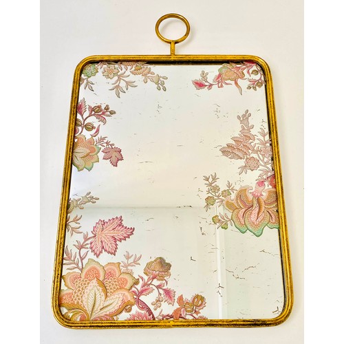 469 - WALL MIRRORS, a set of three, gilt metal frames, floral decoration to plate, 64cm x 40cm. (3)