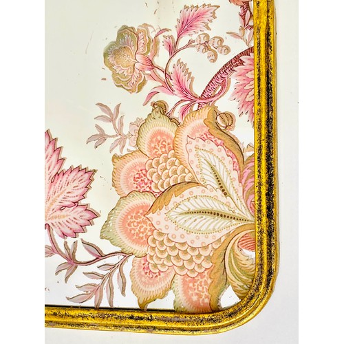 469 - WALL MIRRORS, a set of three, gilt metal frames, floral decoration to plate, 64cm x 40cm. (3)