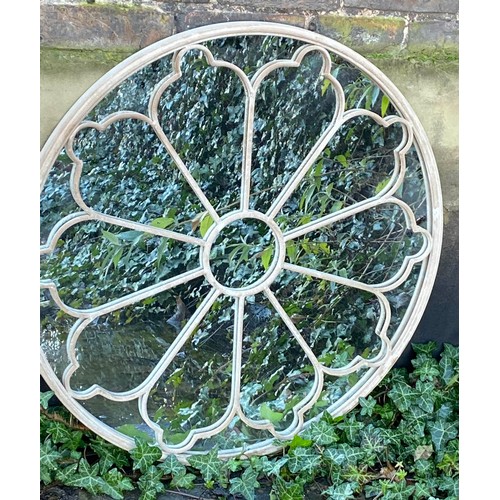 471 - ARCHITECTURAL GARDEN WALL MIRRORS, a pair, circular Regency style design, 80cm x 80cm. (2)