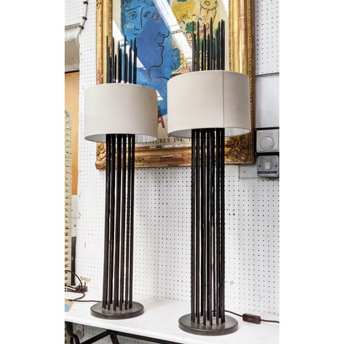 514 - PORTA ROMANA FLYNN CAGED TABLE LAMPS, a pair, with shades, 105cm H. (2)