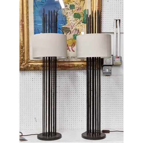 514 - PORTA ROMANA FLYNN CAGED TABLE LAMPS, a pair, with shades, 105cm H. (2)