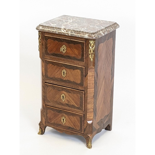 99 - PETITE COMMODE, 73cm h x 42cm x 33cm, Louis XV kingwood, rosewood and gilt metal mounted with marble... 