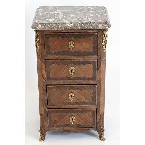 99 - PETITE COMMODE, 73cm h x 42cm x 33cm, Louis XV kingwood, rosewood and gilt metal mounted with marble... 