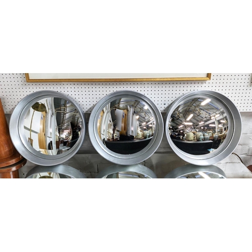 388 - CONVEX WALL MIRRORS, a set of three, silvered frames, 40cm. (3)