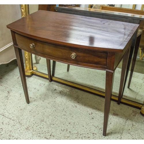 209 - BOWFRONT WRITING TABLE, 77cm H x 85cm W x 45cm D, George III mahogany with frieze drawer.