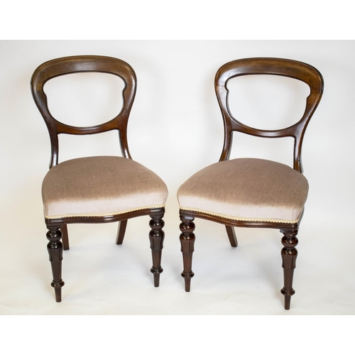 207 - DINING CHAIRS, 89cm H x 50cm, a set of six, Victorian mahogany, circa 1850, with grey velvet seats. ... 