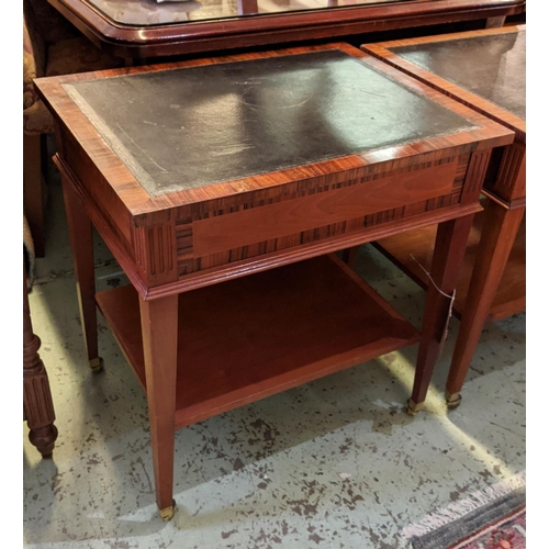 205 - LIBRARY SIDE TABLES, a pair, 63cm x 48cm x 46cm, rosewood and cherrywood with black leather lined to... 