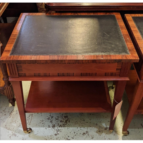 205 - LIBRARY SIDE TABLES, a pair, 63cm x 48cm x 46cm, rosewood and cherrywood with black leather lined to... 