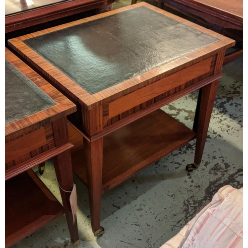 205 - LIBRARY SIDE TABLES, a pair, 63cm x 48cm x 46cm, rosewood and cherrywood with black leather lined to... 