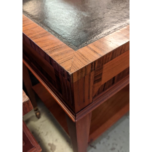 205 - LIBRARY SIDE TABLES, a pair, 63cm x 48cm x 46cm, rosewood and cherrywood with black leather lined to... 