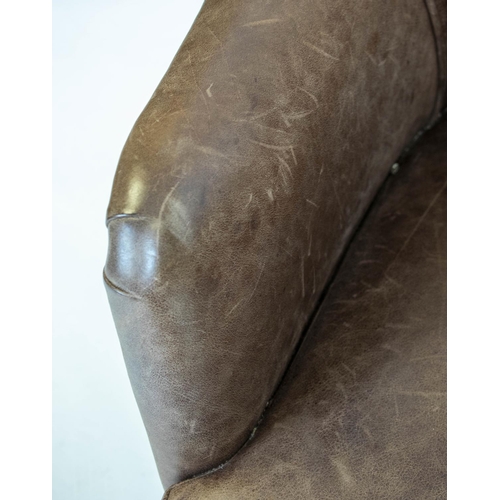 199 - ARMCHAIRS, 76cm H x 60cm, a pair, tan leather upholstered of compact proportions. (2)