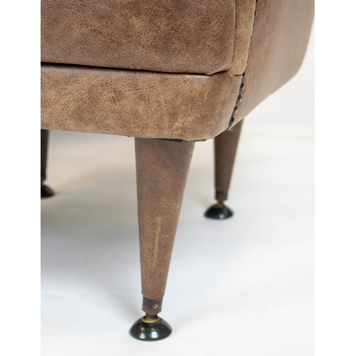 199 - ARMCHAIRS, 76cm H x 60cm, a pair, tan leather upholstered of compact proportions. (2)