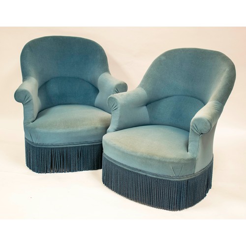 200 - BERGERES, 82cm H x 77cm W, a pair, Napoleon III style in blue velvet. (2)