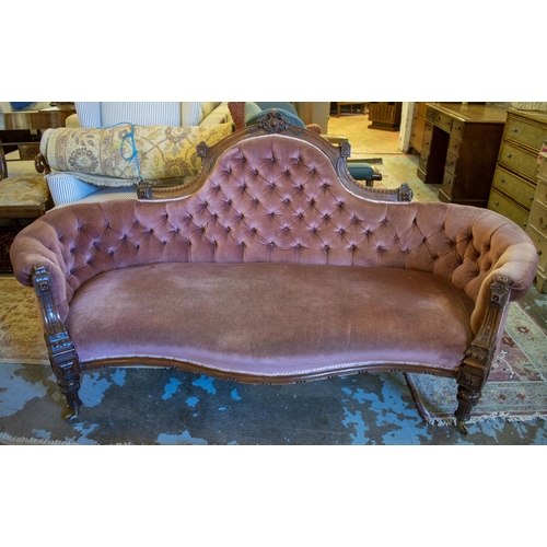 203 - SOFA, 99cm H x 192cm W, Victorian walnut, circa 1860, in dusky pink velvet.