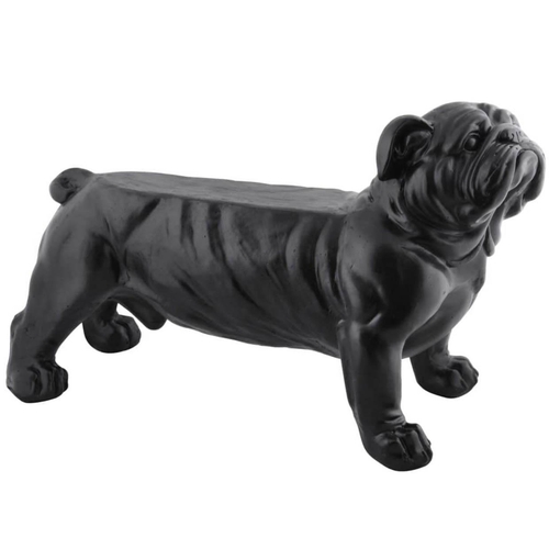 378 - SCULPTURAL BULLDOG BENCH, aged finish, 76.3cm W x 48.5cm H.