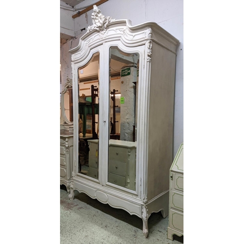 194 - ARMOIRE, 141cm x 243cm H x 68cm, circa 1900 French and later painted with two mirrored doors, hangin... 