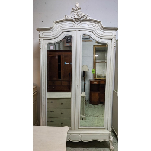 194 - ARMOIRE, 141cm x 243cm H x 68cm, circa 1900 French and later painted with two mirrored doors, hangin... 