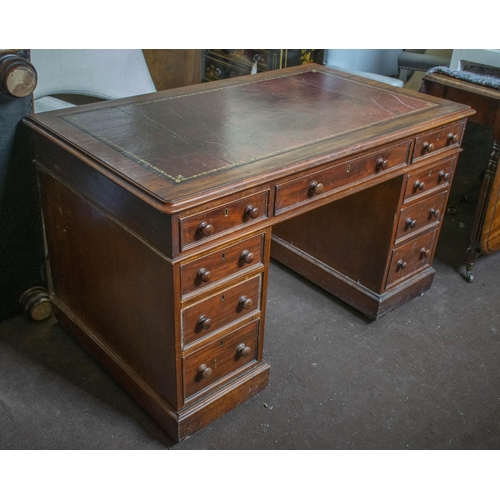 193 - PEDESTAL DESK, Victorian mahogany, with burgundy leather top above nine drawers, 75cm H x 122cm W x ... 