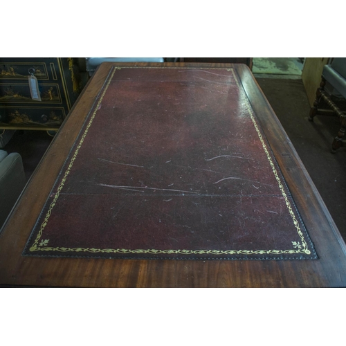 193 - PEDESTAL DESK, Victorian mahogany, with burgundy leather top above nine drawers, 75cm H x 122cm W x ... 