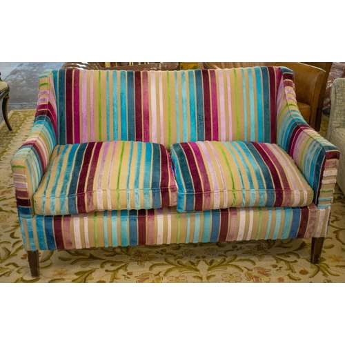 191 - SOFA, 81cm H x 137cm W x 83cm D, Edwardian in multicoloured striped upholstery.