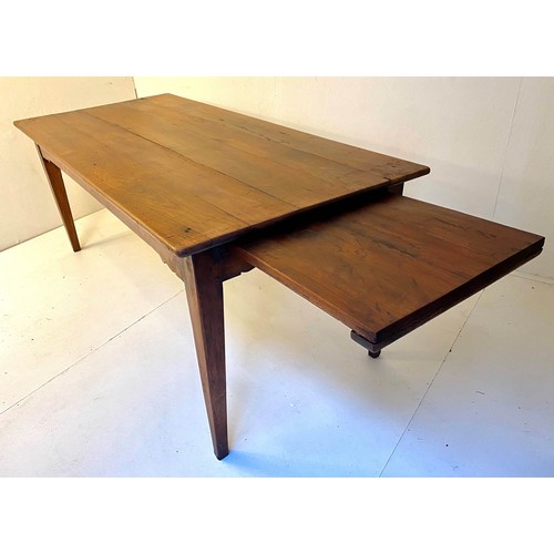 384 - FARMHOUSE KITCHEN TABLE, 77cm x 186cm x 87cm, 19th century French cherrywood with single drawer to o... 