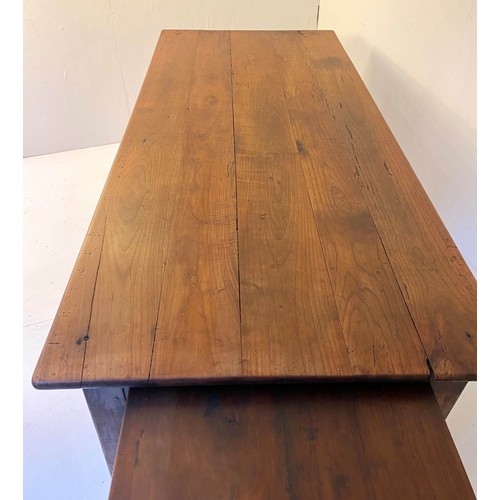 384 - FARMHOUSE KITCHEN TABLE, 77cm x 186cm x 87cm, 19th century French cherrywood with single drawer to o... 