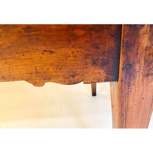 384 - FARMHOUSE KITCHEN TABLE, 77cm x 186cm x 87cm, 19th century French cherrywood with single drawer to o... 