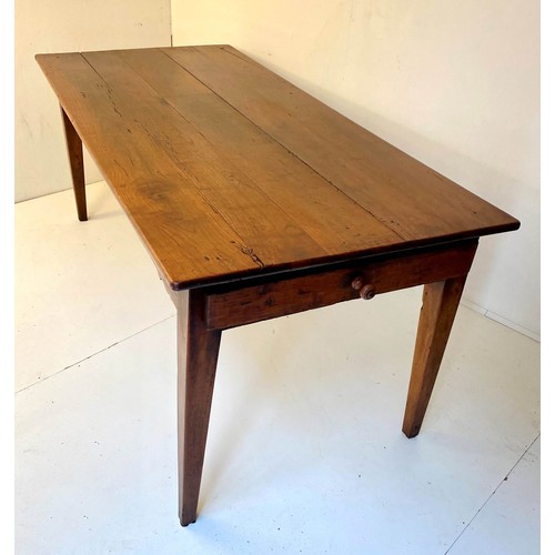 384 - FARMHOUSE KITCHEN TABLE, 77cm x 186cm x 87cm, 19th century French cherrywood with single drawer to o... 