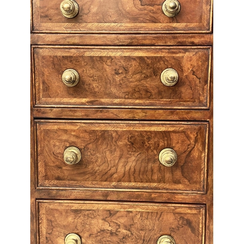 81 - BEDSIDE CHESTS, 73cm H x 40cm W 37cm D, a pair, burr walnut and crossbanded, each with brushing slid... 