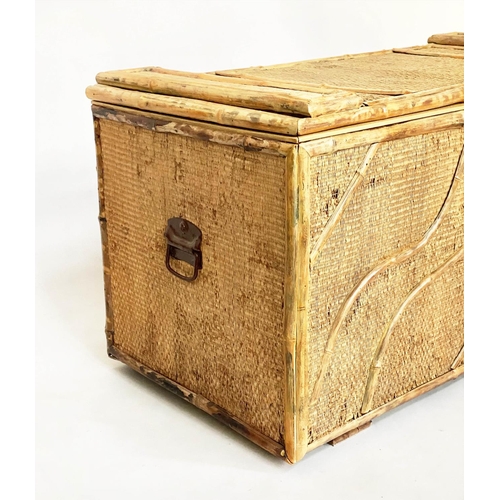 83 - BAMBOO TRUNK, late 19th century bamboo framed and panelled with cane/wicker panels, rising lid and c... 