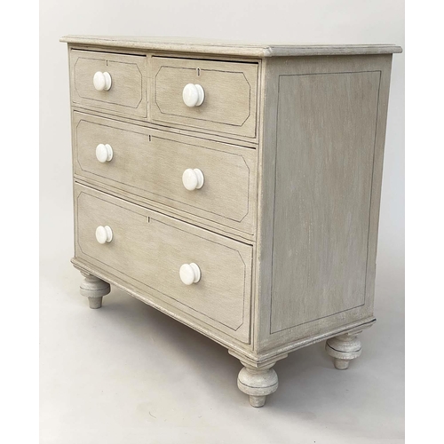 174 - CHEST, 19th century English grey painted and black lined with two short and two long drawers, 92cm x... 