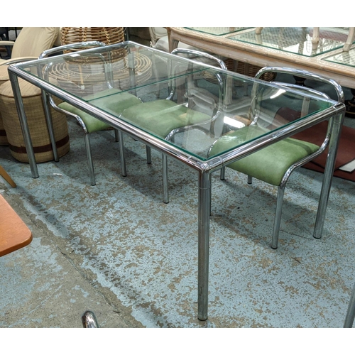 373 - DINING TABLE, 1970s, two panel glass top chrome frame, 71cm H x 160cm L x 85cm D.