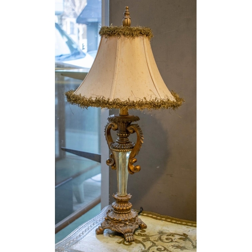 222 - TABLE LAMPS, 64cm H, a pair, gilt and perspex with shades. (2)