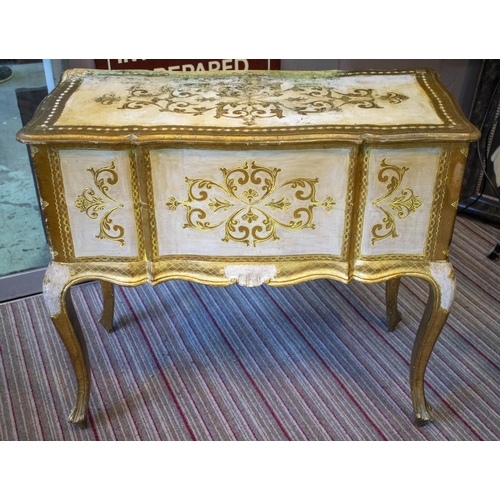 223 - DESK/DRESSING TABLE, 74cm H x 85cm W x 41cm D, Florentine style, cream and gilt with five drawers an... 