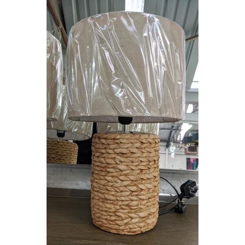 376 - TABLE LAMPS, 47cm H, ceramic, seagrass effect design, with shades. (2)