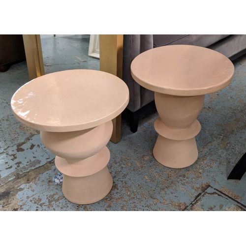 377 - AMANO ALBISOLA CERAMIC SIDE TABLES, a near pair, 42cm diam x 49cm H at largest. (2)