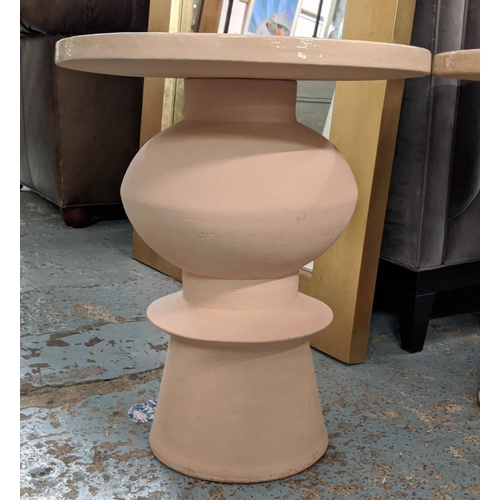 377 - AMANO ALBISOLA CERAMIC SIDE TABLES, a near pair, 42cm diam x 49cm H at largest. (2)