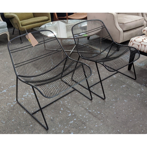 384 - LOUNGE CHAIRS, two, 1960's French style wire work design, 70cm H. (2)