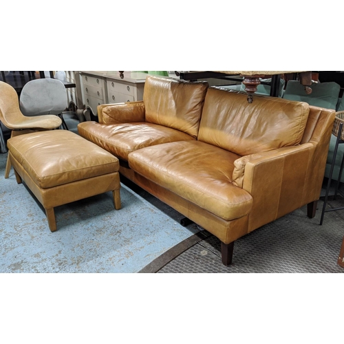 387 - JOHN LEWIS SOFA AND OTTOMAN, 210cm W, tan leather finish. (2)