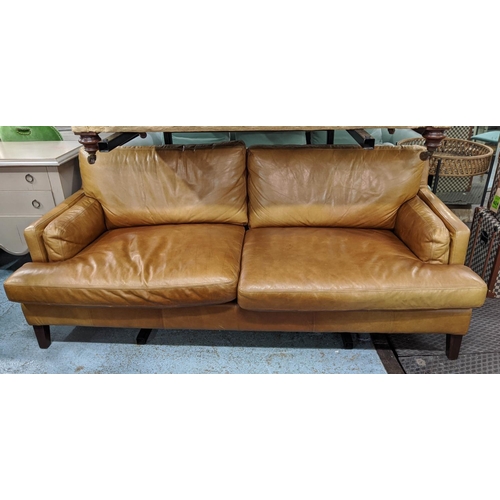 387 - JOHN LEWIS SOFA AND OTTOMAN, 210cm W, tan leather finish. (2)