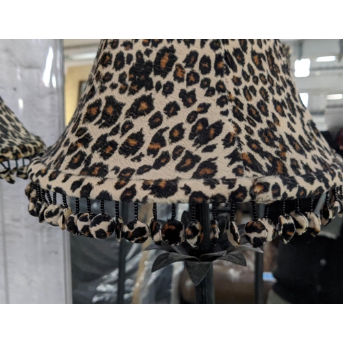 407 - TABLE LAMPS, leopard print shades, bronzed bases, 72cm H. (2)