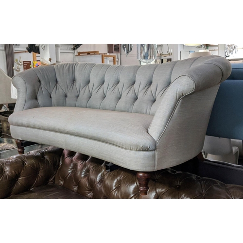 471 - SOFA, 202cm L x 84cm H with a shaped buttoned back.