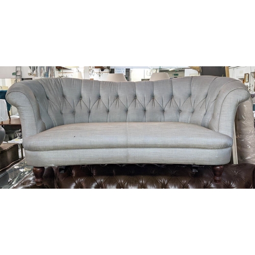 471 - SOFA, 202cm L x 84cm H with a shaped buttoned back.