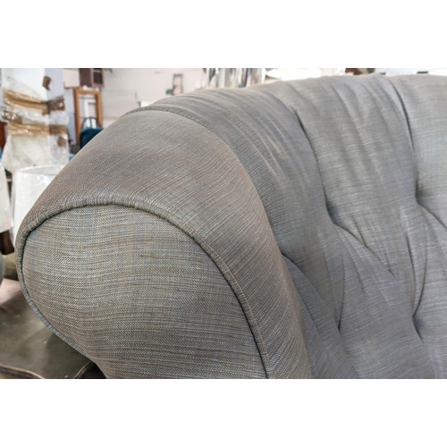 471 - SOFA, 202cm L x 84cm H with a shaped buttoned back.