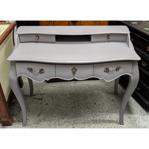 472 - NORDIC STYLE WRITING DESK, 108cm W x 87cm H x 57cm D Continental style grey painted with five drawer... 