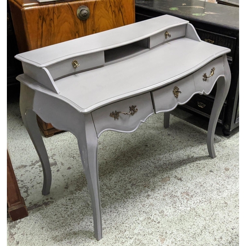 472 - NORDIC STYLE WRITING DESK, 108cm W x 87cm H x 57cm D Continental style grey painted with five drawer... 