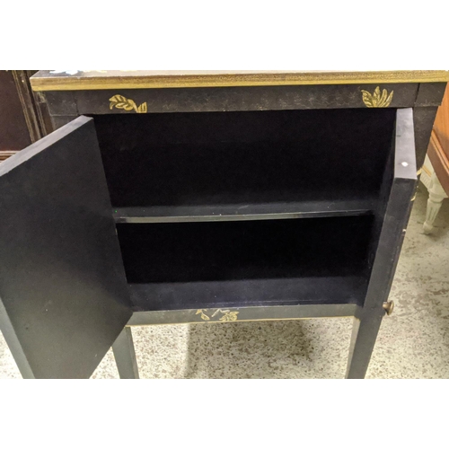 473 - BEDSIDE CABINET, 60cm W x 83cm H x 40cm D ebonised with bird and floral decoration having two panell... 