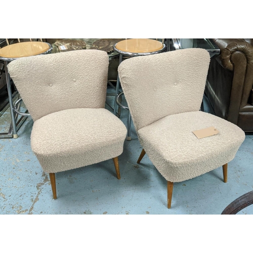 480 - SIDE CHAIRS, a pair, 79cm H, vintage 1960's, in a later bouclé upholstery. (2)