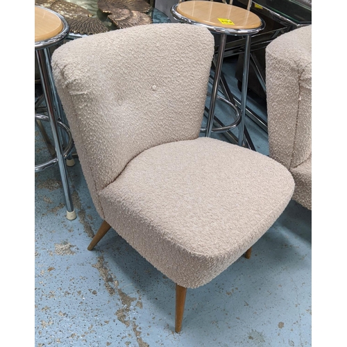 480 - SIDE CHAIRS, a pair, 79cm H, vintage 1960's, in a later bouclé upholstery. (2)